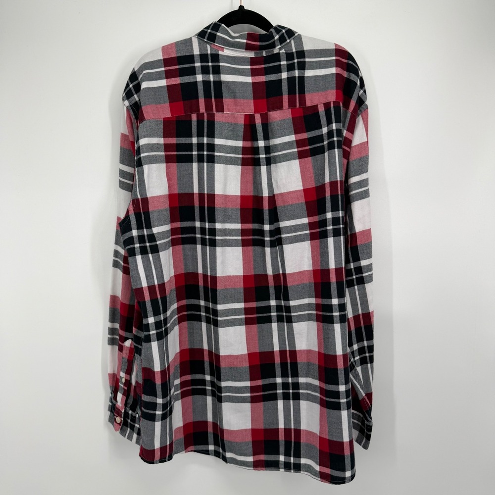 Chaps Mens XXL Red Black White Plaid Button Down Shirt Long Sleeve Herringbone - Picture 4 of 6